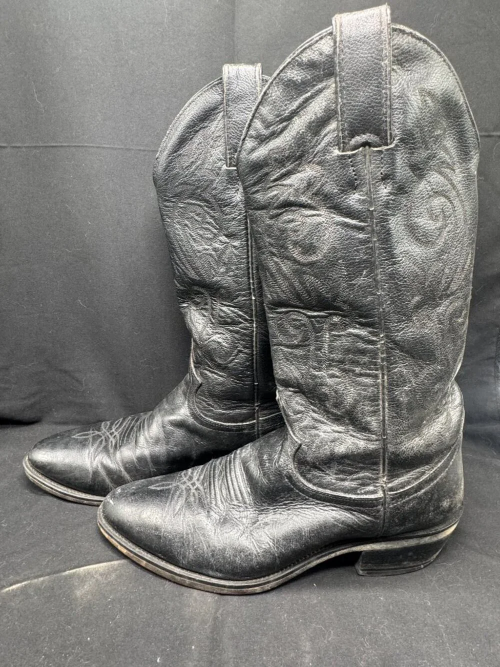 Vintage Men's Justin Black Leather Western Cowboy Boots Size 8.5